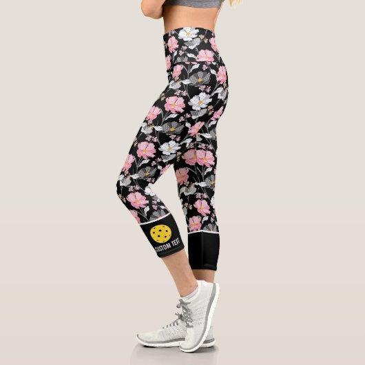 Leggings Capri Pickleball Player Motif floral Ajouter un texte pe (Gauche)