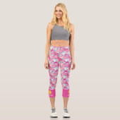 Leggings Capri Pickleball Print, Rose Floral Design Texte personn (Recto)