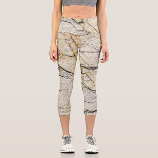 Leggings Capri Pierre de marbre texturée marron et noire (Recto)
