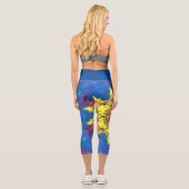 Leggings Capri Pignon psychédélique hippie Fleur Jaune et Bleu (Verso)