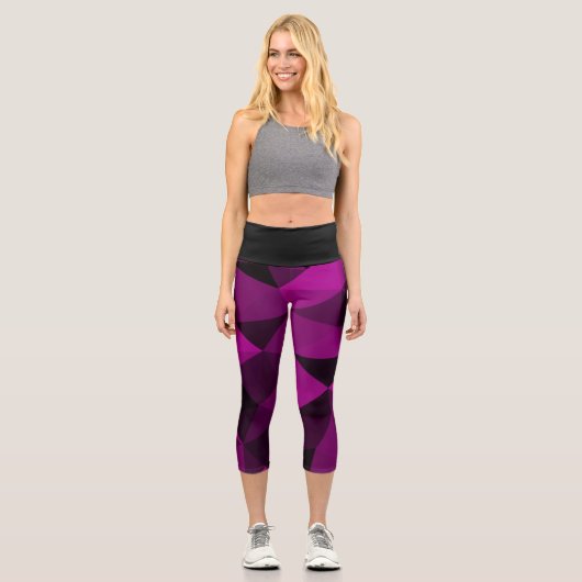 Leggings Capri Pink black geometric mesh pattern (Recto)