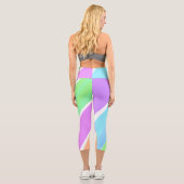 Leggings Capri Pink blue green stripes add name text message here (Verso)