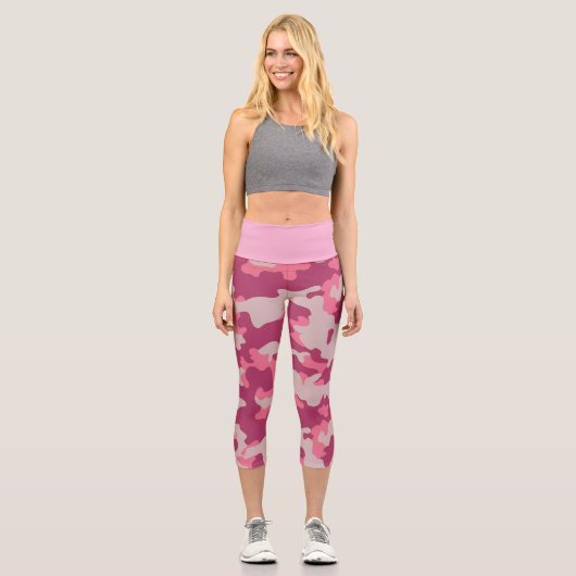 Leggings Capri Pink Camo Pattern High Waisted Capris (Recto)