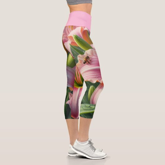 Leggings Capri Pink Daylily Floral (Droite)