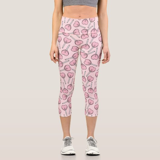 Leggings Capri Pink Lollipops, Heart Lollipops, Lollipop Pattern (Recto)