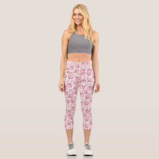 Leggings Capri Pink Lollipops, Heart Lollipops, Lollipop Pattern (Recto)