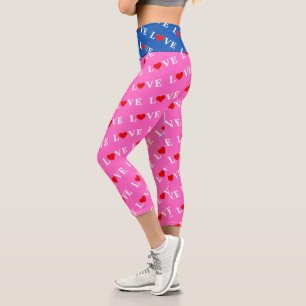 Leggings Capri Pink LOVE and Heart Girly Chic Moderne Élégant