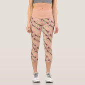 Leggings Capri Pink Poinsettia Diagonal Stripé Noël (Recto)