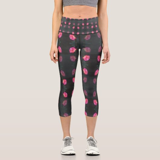 Leggings Capri Pink Rose Pattern (Recto)
