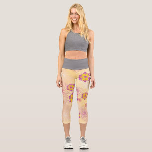 Leggings Capri Pivoines Jaunes Violettes Jardin Floral Fleurs de
