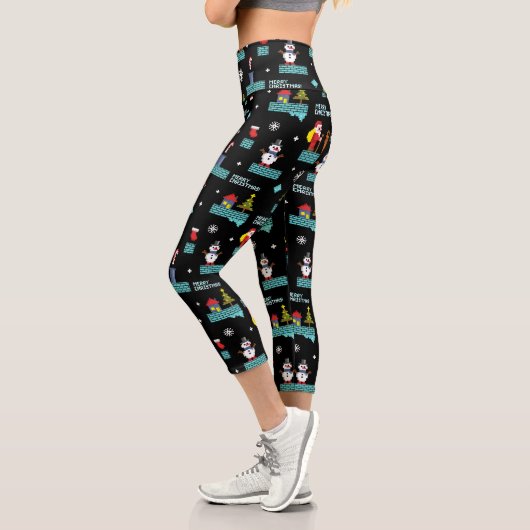 Leggings Capri Pixellit Joyeux Motif de Noël - Design rétro (Gauche)