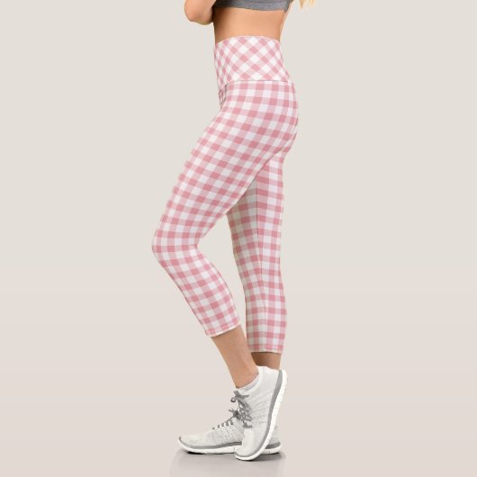 Leggings Capri Plaid Buffalo rose et blanc (Gauche)