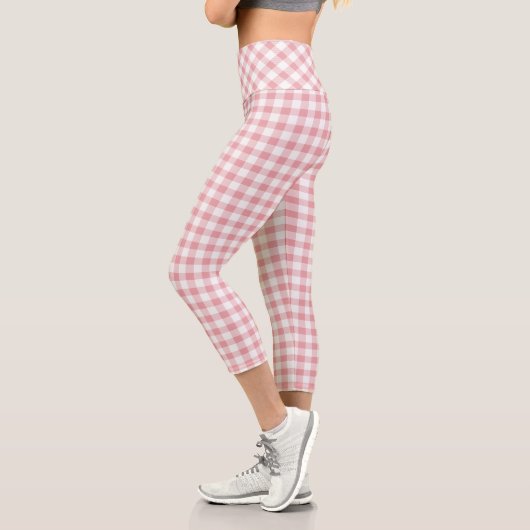 Leggings Capri Plaid de buffle rose et blanc (Gauche)