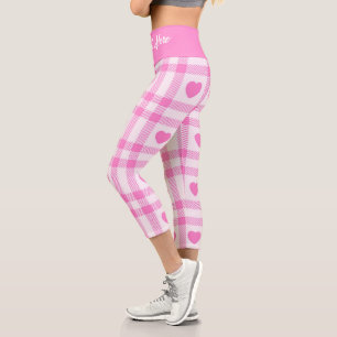 Leggings Capri Plaid Modern Pink Heart Collection