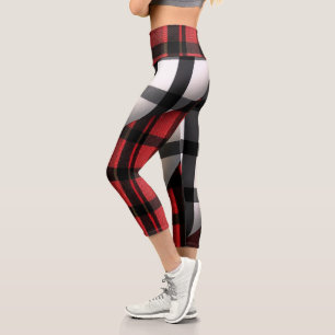 Leggings Capri Plaid Moderne Abstraite Rouge Noir Plaid Collectio