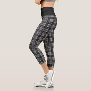 Leggings Capri Plaid Motif Abstrait Élégant Gris Noir Tartan C