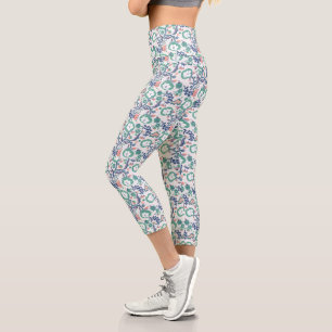 Leggings Capri Plaisir Floral Imprimer sur blanc