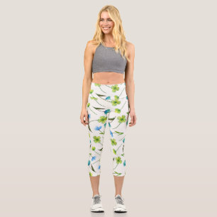 Leggings Capri Plantes aquarelle : Motif Floral sans joint.