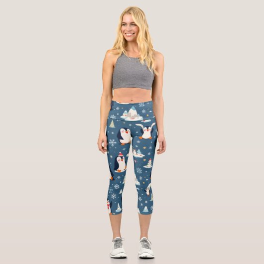 Leggings Capri Playful Penguin Pattern (Recto)