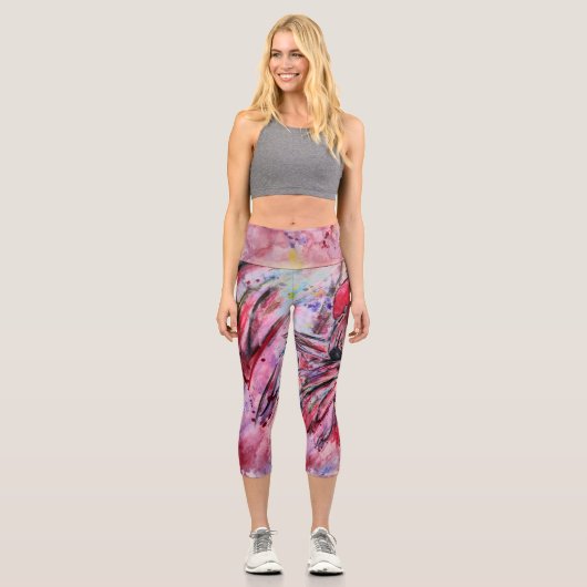 Leggings Capri Plumes au rose (Recto)