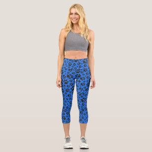 Leggings Capri Poches de chien noir et blanc Pointe Polka sur le