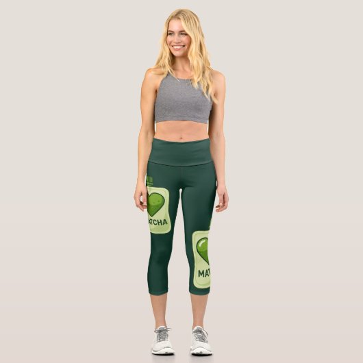 Leggings Capri Pochette de sérum Matcha avec conception cardiaque (Recto)