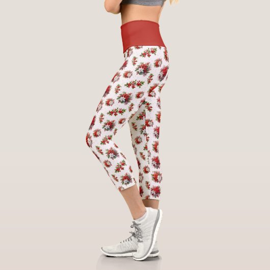 Leggings Capri Poinsettias vintages Et Blanc Vraiment Noël (Gauche)