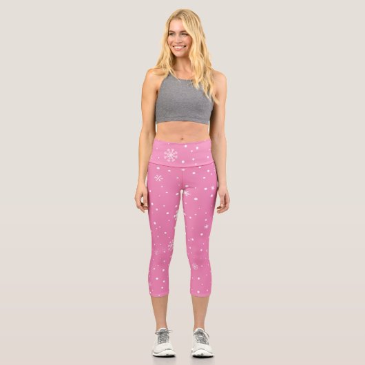Leggings Capri Point de polka rose et blanc de Noël (Recto)