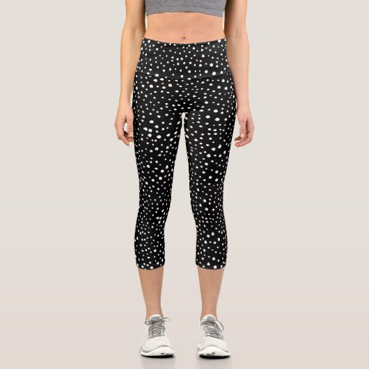 Leggings Capri Points dalmatiens, Zones dalmatiennes, Noir et Bla (Recto)