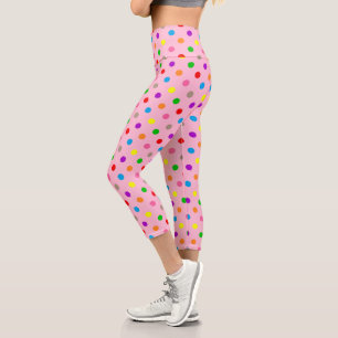 Leggings Capri Points de polka arc-en-ciel colorés rose