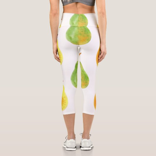 Leggings Capri Poires dessinées à la main, aquarelle image alimen (Verso)