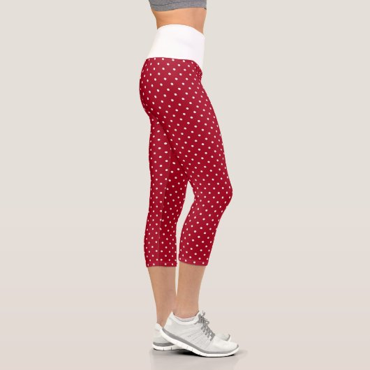 Leggings Capri Pois blancs mignons en rouge (Droite)
