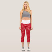 Leggings Capri Pois blancs mignons en rouge (Recto)