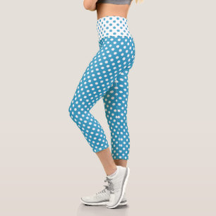 Leggings Capri Pois blancs sur Arrière - plan bleu Peacock