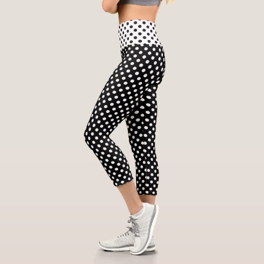 Leggings Capri Pois blancs sur Arrière - plan noir (Gauche)