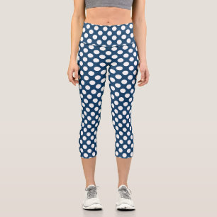 Leggings Capri Pois Bleus de la Marine, Motif à points Polka, poi