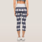 Leggings Capri Pois de la Marine et grandes fleurs blanches (Verso)