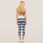 Leggings Capri Pois de la Marine et grandes fleurs blanches (Verso)