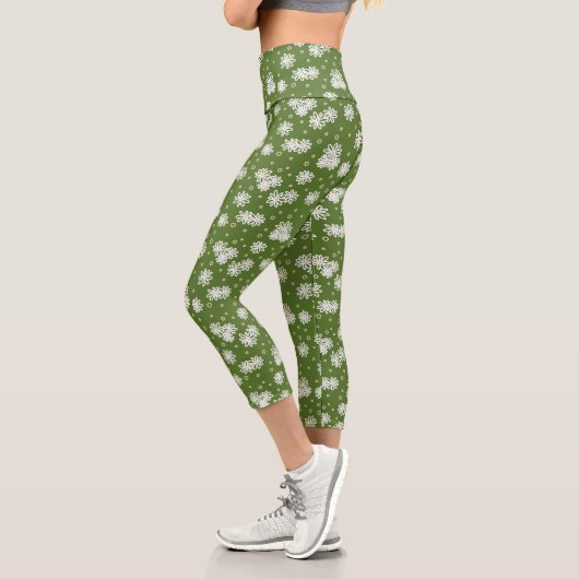 Leggings Capri Pois et marguerites - Blanc, Sable et Palm Green (Gauche)