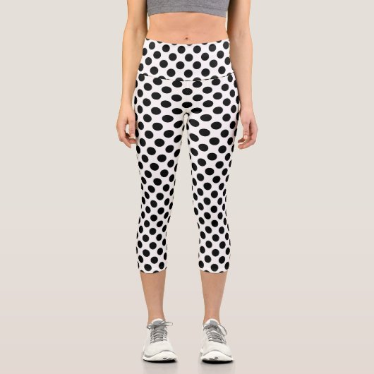 Leggings Capri Pois, Motif Polka Dot, noir et blanc (Recto)