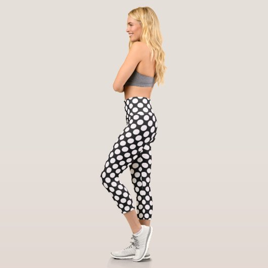 Leggings Capri Pois noir et blanc Rétro moderne Abstrait (Gauche)