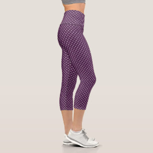 Leggings Capri Pois pourpres et blancs