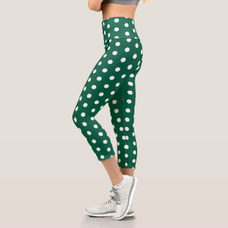 LEGGINGS CAPRI POIS VERTS BLANCS SIMPLE ÉLÉGANT MODERNE GYMNASE