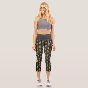 Leggings Capri Poisson à langouste polygonale dorée sur noir