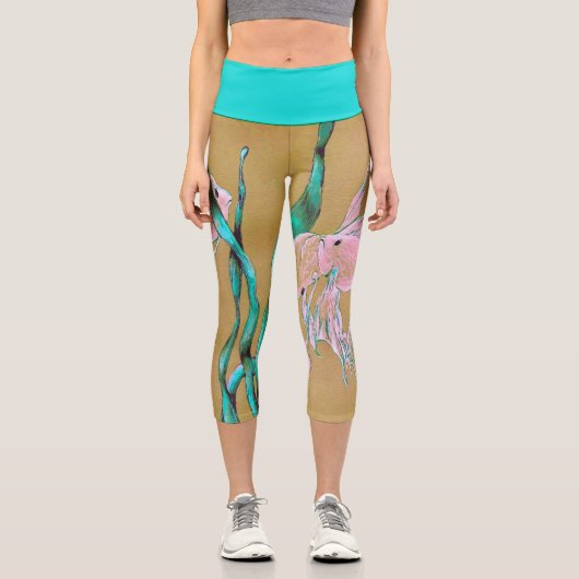 Leggings Capri Poisson tropical à queue en éventail Aquarelle (Recto)