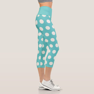 Leggings Capri Polka Point Motif Bleu Turquoise Blanc Cercle géom