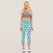 Leggings Capri Polka Point Motif Bleu Turquoise Blanc Cercle géom (Recto)