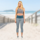 Leggings Capri Polynesian Beach Waves and Flowers Ethnic Motif