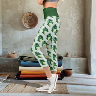 Leggings Capri Portrait de tête de dragon vert émeraude Fantastiq