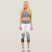 Leggings Capri Portrait de vache highland monogramme initial noir (Recto)